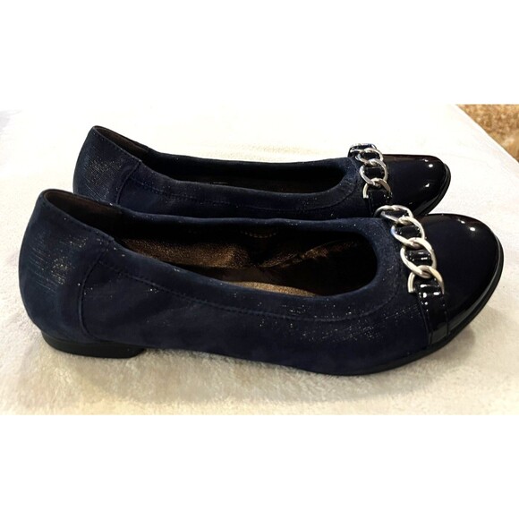 AGL Womens Shoes Chain Size 7.5-8.5 EU 38.5 Navy Blue Suede Leather Cap Toe Flat - Picture 2 of 11